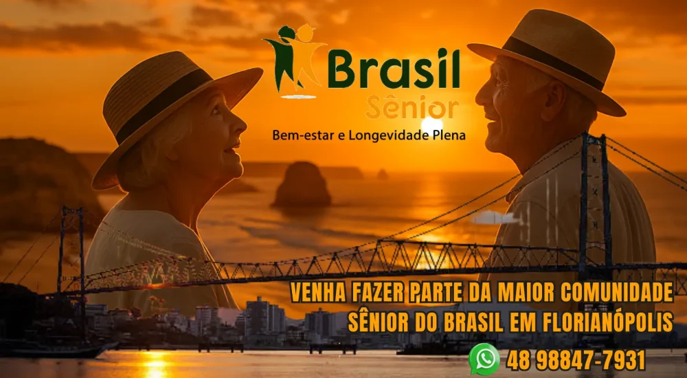 CASAL SENIOR E A PONTE HERCÍLIO LUZ EM FINAL DE TARDE COM LINDO POR DE SOL
